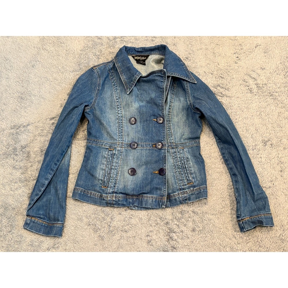 Joujou Denim Jacket Womens Small Blue Denim Medium Wash Glam Double Breasted